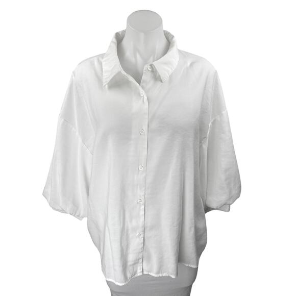 English Factory White Half Sleeve Oversized Tunic Button Up Shirt Top Size L - Picture 1 of 4
